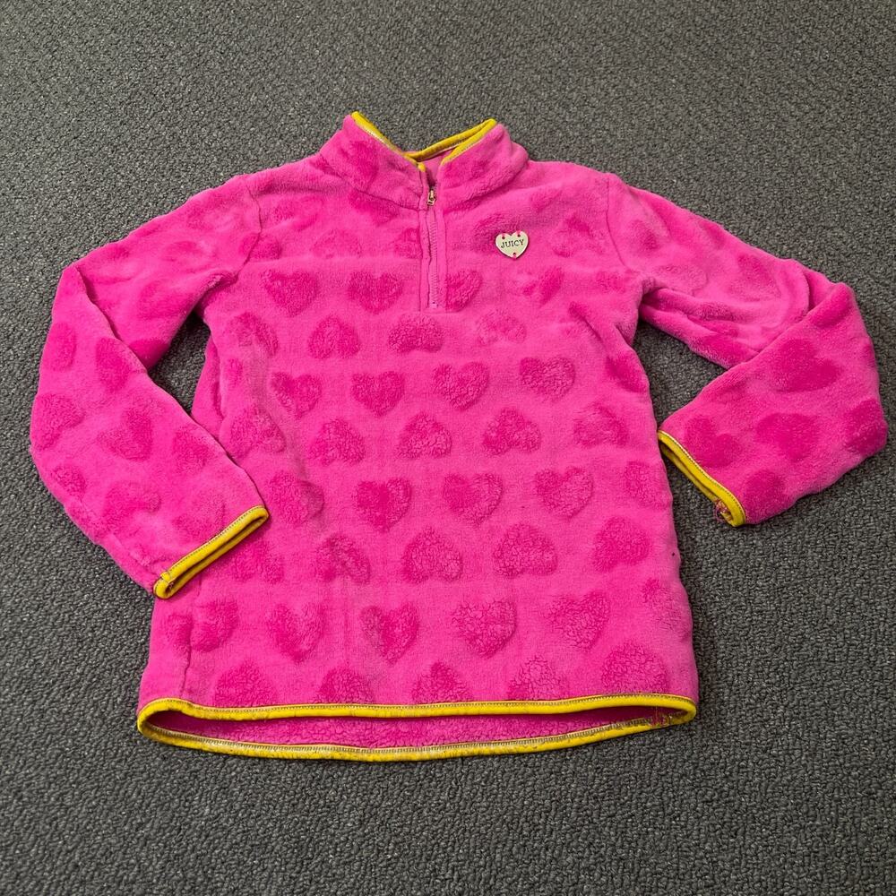 Juicy Couture Jacket Girls Size 6 Kids 1/4 Zip Fleece Pink Hearts